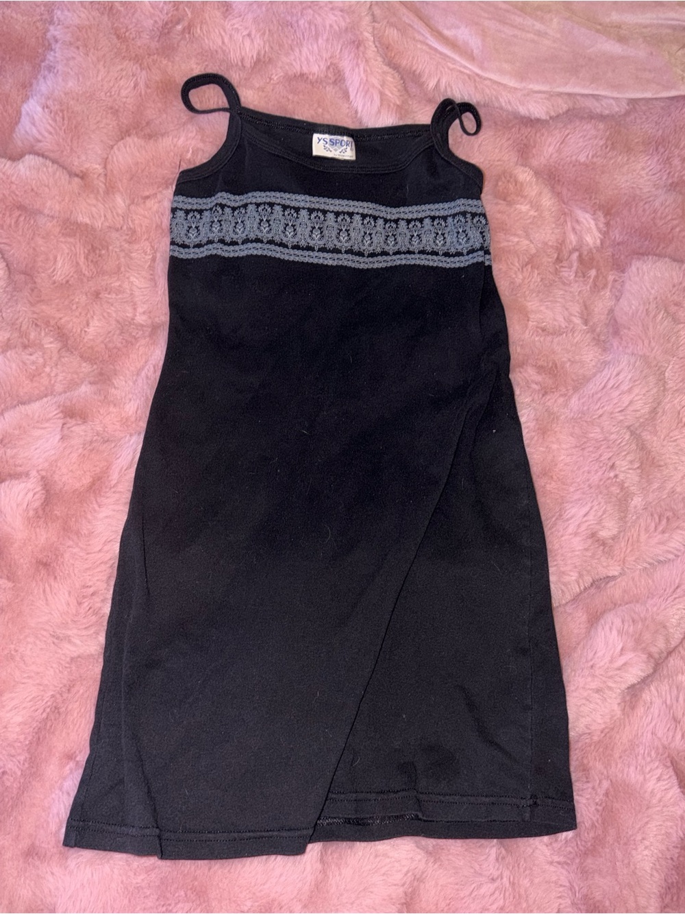 Black Mini Slip Dress with Gray Lace Trim